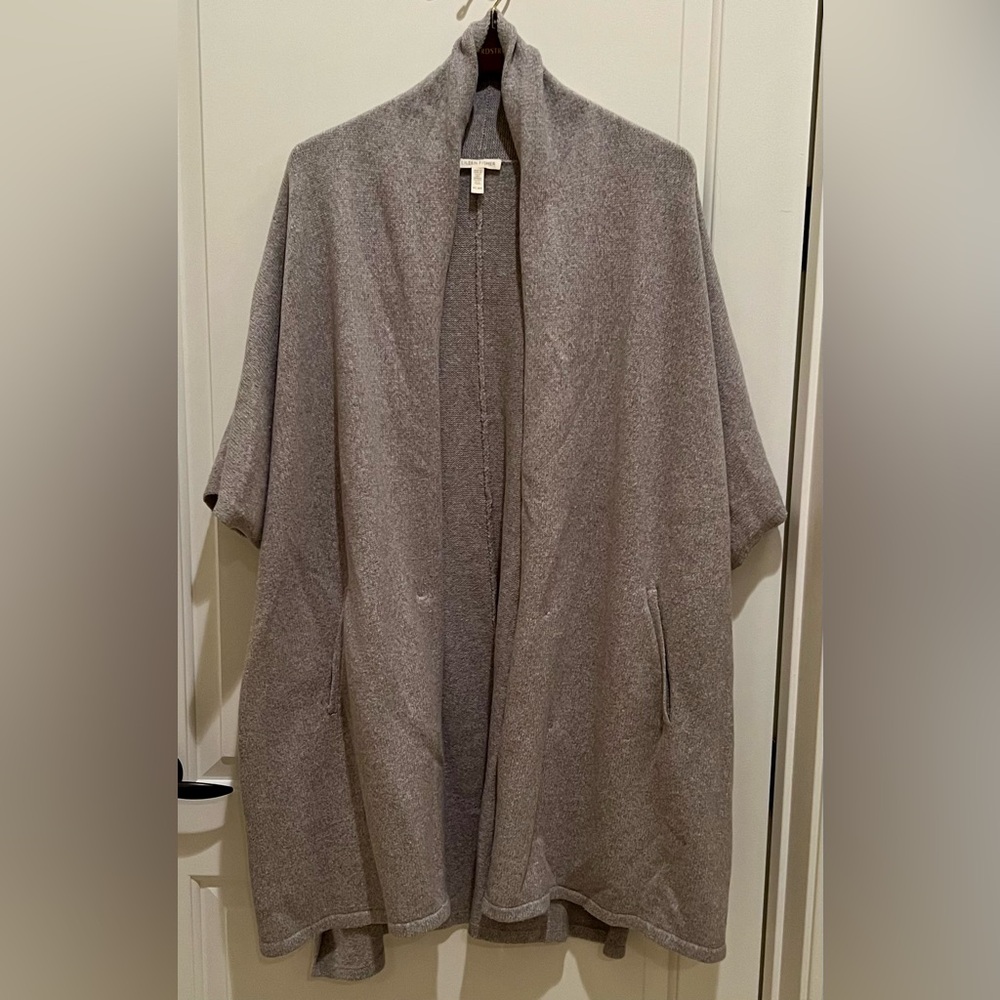 Eileen Fisher Light Gray Knit Sweater, Wrap with Pockets. NWOT